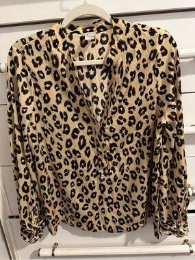 Chico's Leopard Print V-Neck Blouse - Beige & Black